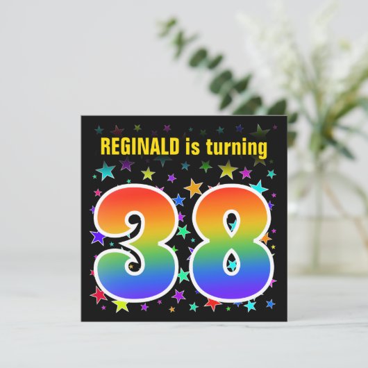 Kleurrijke Sterren + Regenboog Patroon "38" Verjaa Kaart (Staand voorkant)