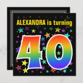 Kleurrijke Sterren + Regenboog Patroon "40" Verjaa Kaart (Voorkant / Achterkant)