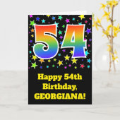 Kleurrijke Sterren + Regenboog Patroon "54" Verjaa Kaart (Gele Bloem)