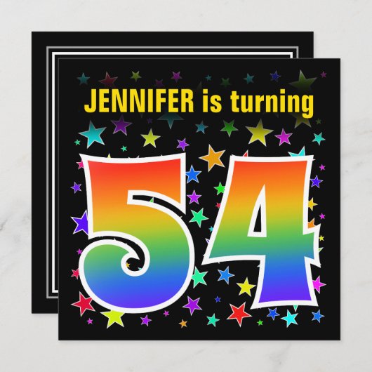Kleurrijke Sterren + Regenboog Patroon "54" Verjaa Kaart (Voorkant / Achterkant)