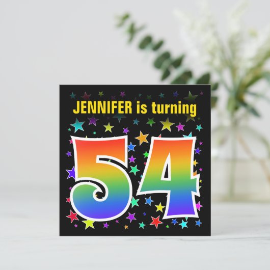 Kleurrijke Sterren + Regenboog Patroon "54" Verjaa Kaart (Staand voorkant)