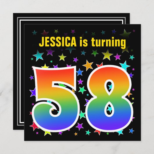 Kleurrijke Sterren + Regenboog Patroon "58" Verjaa Kaart (Voorkant / Achterkant)