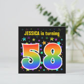 Kleurrijke Sterren + Regenboog Patroon "58" Verjaa Kaart (Staand voorkant)