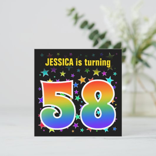 Kleurrijke Sterren + Regenboog Patroon "58" Verjaa Kaart (Staand voorkant)