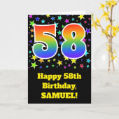 Kleurrijke Sterren + Regenboog Patroon "58" Verjaa Kaart (Gele Bloem)
