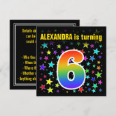 Kleurrijke Sterren + Regenboog Patroon "6" Verjaar Kaart (Voorkant / Achterkant)
