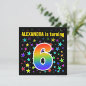Kleurrijke Sterren + Regenboog Patroon "6" Verjaar Kaart (Staand voorkant)