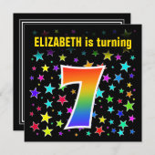 Kleurrijke Sterren + Regenboog Patroon "7" Verjaar Kaart (Voorkant / Achterkant)