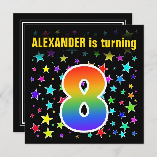 Kleurrijke Sterren + Regenboog Patroon "8" Verjaar Kaart (Voorkant / Achterkant)