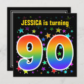 Kleurrijke Sterren + Regenboog Patroon "90" Verjaa Kaart (Voorkant / Achterkant)