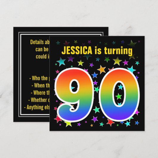 Kleurrijke Sterren + Regenboog Patroon "90" Verjaa Kaart (Voorkant / Achterkant)
