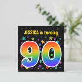 Kleurrijke Sterren + Regenboog Patroon "90" Verjaa Kaart (Staand voorkant)