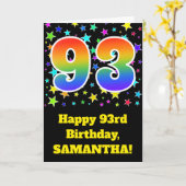 Kleurrijke Sterren + Regenboog Patroon "93" Verjaa Kaart (Gele Bloem)