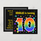 Kleurrijke sterren + regenboogpatroon "10" Verjaar Kaart (Voorkant / Achterkant)