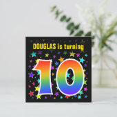 Kleurrijke sterren + regenboogpatroon "10" Verjaar Kaart (Staand voorkant)