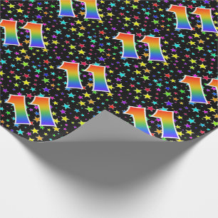 Kleurrijke sterren + regenboogpatroon "11" Event # Cadeaupapier