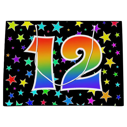 Kleurrijke sterren + regenboogpatroon "12" Event # Groot Cadeauzakje (Voorkant)