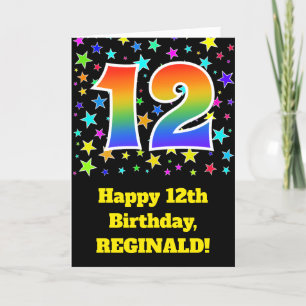 Kleurrijke sterren + regenboogpatroon "12" Verjaar Kaart