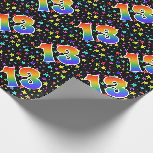 Kleurrijke sterren + regenboogpatroon "13" Event # Cadeaupapier (Hoek)