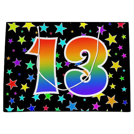 Kleurrijke sterren + regenboogpatroon "13" Event # Groot Cadeauzakje (Voorkant)