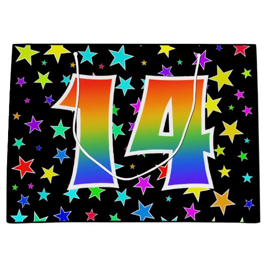 Kleurrijke sterren + regenboogpatroon "14" Event # Groot Cadeauzakje (Voorkant)