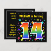 Kleurrijke sterren + regenboogpatroon "14" Verjaar Kaart (Voorkant / Achterkant)