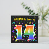 Kleurrijke sterren + regenboogpatroon "14" Verjaar Kaart (Staand voorkant)