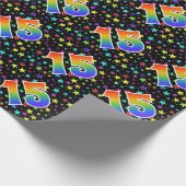 Kleurrijke sterren + regenboogpatroon "15" Event # Cadeaupapier (Hoek)
