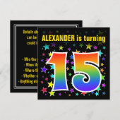 Kleurrijke sterren + Regenboogpatroon "15" Verjaar Kaart (Voorkant / Achterkant)