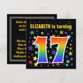 Kleurrijke sterren + regenboogpatroon "17" Birthda Kaart (Voorkant / Achterkant)