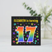 Kleurrijke sterren + regenboogpatroon "17" Birthda Kaart (Staand voorkant)