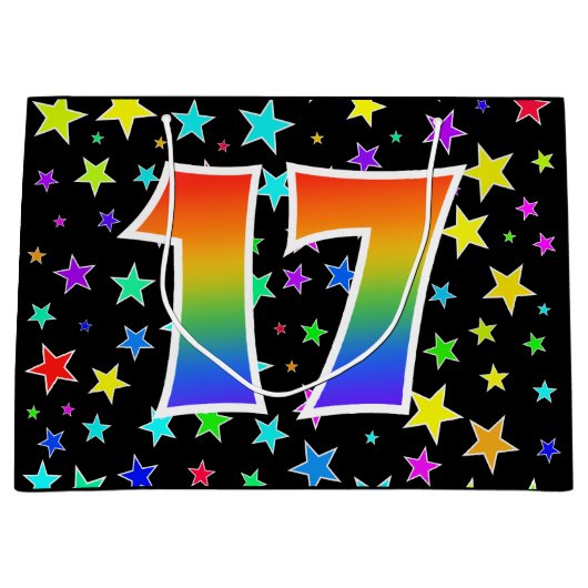 Kleurrijke sterren + regenboogpatroon "17" Event # Groot Cadeauzakje (Voorkant)