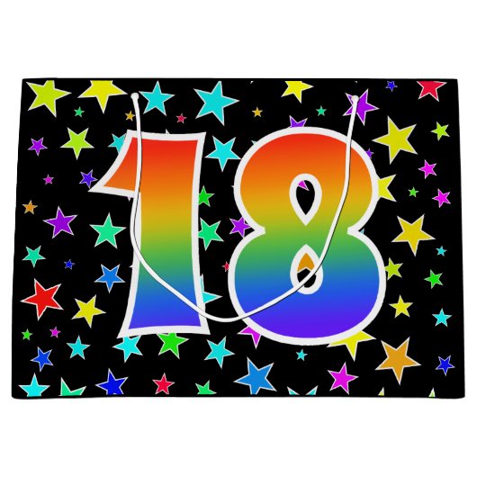 Kleurrijke sterren + regenboogpatroon "18" Event # Groot Cadeauzakje (Voorkant)