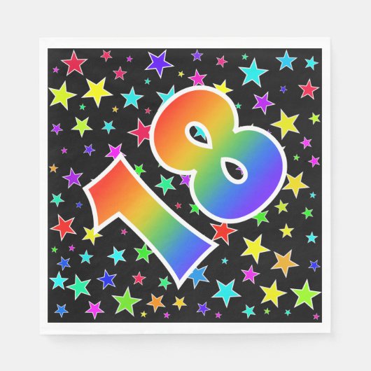 Kleurrijke sterren + regenboogpatroon "18" Event # Servet (Voorkant)
