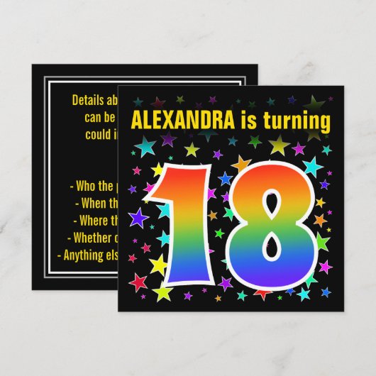Kleurrijke Sterren + Regenboogpatroon "18" Verjaar Kaart (Voorkant / Achterkant)