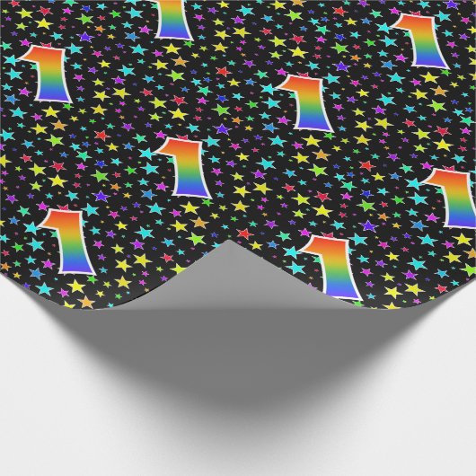 Kleurrijke sterren + regenboogpatroon "1" Event # Cadeaupapier (Hoek)