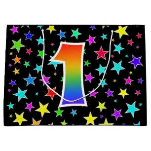 Kleurrijke sterren + regenboogpatroon "1" Event # Groot Cadeauzakje