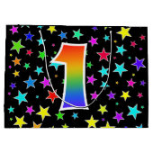 Kleurrijke sterren + regenboogpatroon "1" Event # Groot Cadeauzakje (Achterkant)