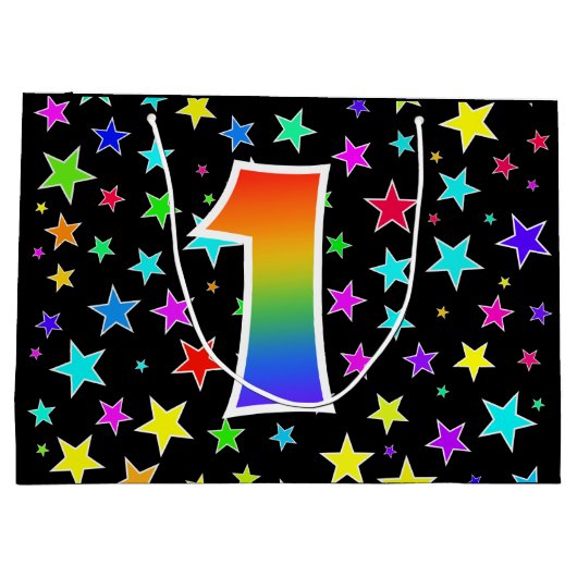 Kleurrijke sterren + regenboogpatroon "1" Event # Groot Cadeauzakje (Achterkant)