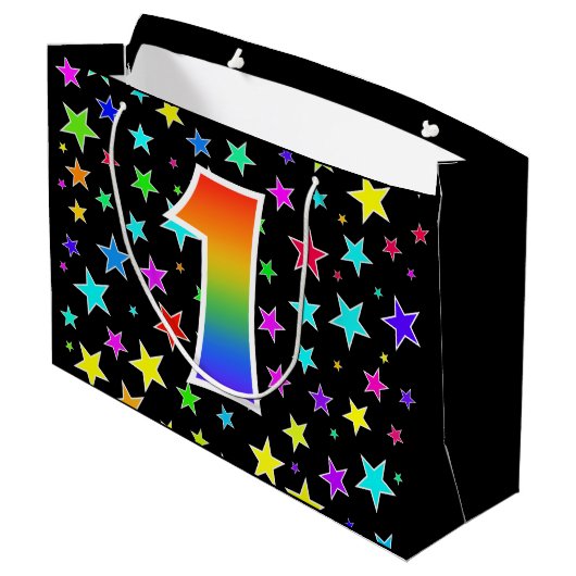 Kleurrijke sterren + regenboogpatroon "1" Event # Groot Cadeauzakje (Achterkant Gekanteld)