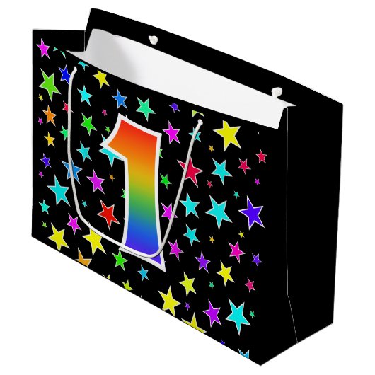 Kleurrijke sterren + regenboogpatroon "1" Event # Groot Cadeauzakje (Voorkant Gekanteld)