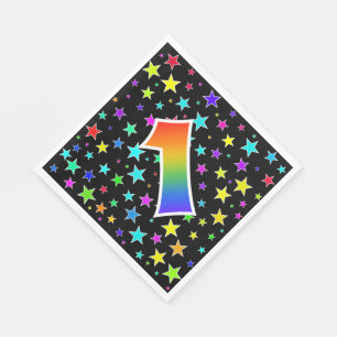 Kleurrijke sterren + regenboogpatroon "1" Event # Servet