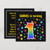 Kleurrijke sterren + regenboogpatroon "1" Verjaard Kaart (Voorkant / Achterkant)