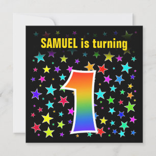 Kleurrijke sterren + regenboogpatroon "1" Verjaard Kaart