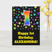Kleurrijke sterren + regenboogpatroon "1" Verjaard Kaart (Gele Bloem)
