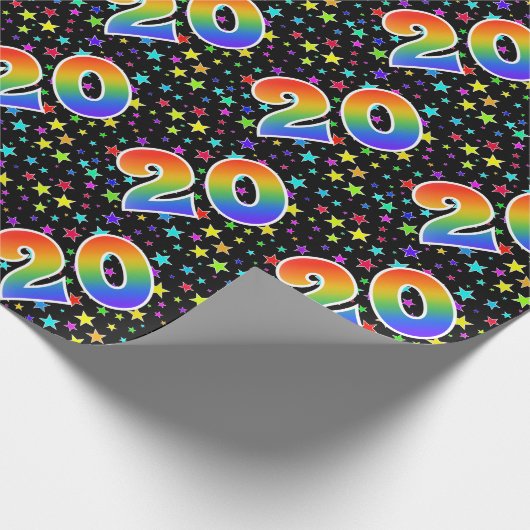 Kleurrijke sterren + regenboogpatroon "20" Event # Cadeaupapier (Hoek)