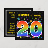 Kleurrijke sterren + regenboogpatroon "20" Verjaar Kaart (Voorkant / Achterkant)