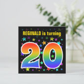 Kleurrijke sterren + regenboogpatroon "20" Verjaar Kaart (Staand voorkant)