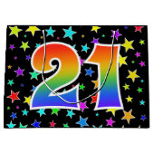 Kleurrijke sterren + regenboogpatroon "21" Event # Groot Cadeauzakje (Voorkant)