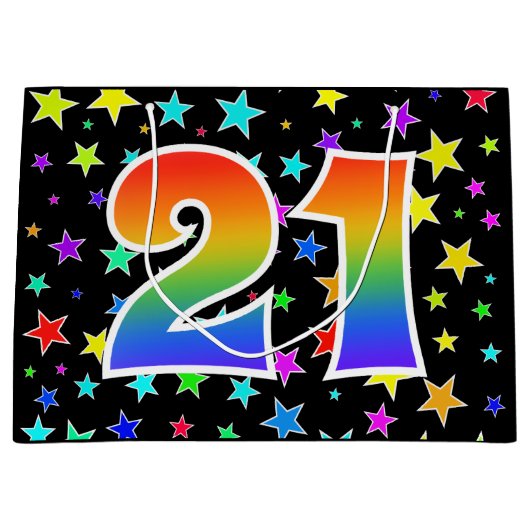 Kleurrijke sterren + regenboogpatroon "21" Event # Groot Cadeauzakje (Voorkant)